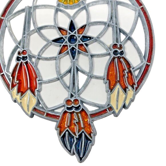 Suncatcher Kachina & Dream Catcher Native Acrylic Stained Glass VTG Set of 2 - Picture 11 of 11